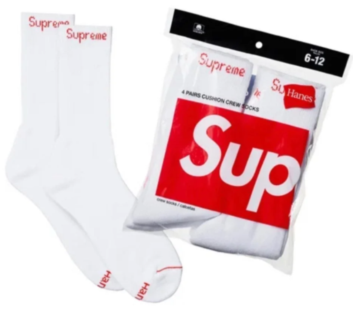 Supreme Hanes Socks (4 Pack) White