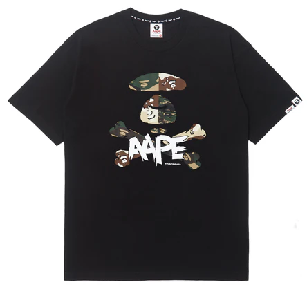 AAPE by A Bathing Ape Moonface Camo Skull T-Shirt Black