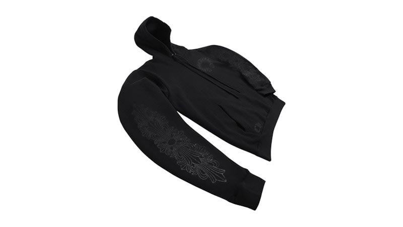 Chrome Hearts Black Pullover Horseshoe Floral Hoodie Black