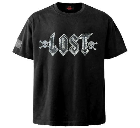 Lost Intricacy Engraved Rhinestone T-Shirt Black