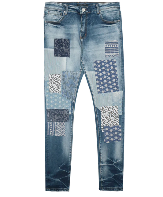 Embellish Riggs Patchwork Denim Jeans Blue
