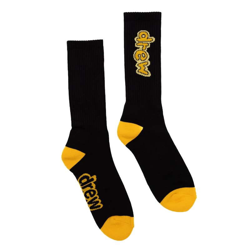 drew house cartoon font socks black/yellow