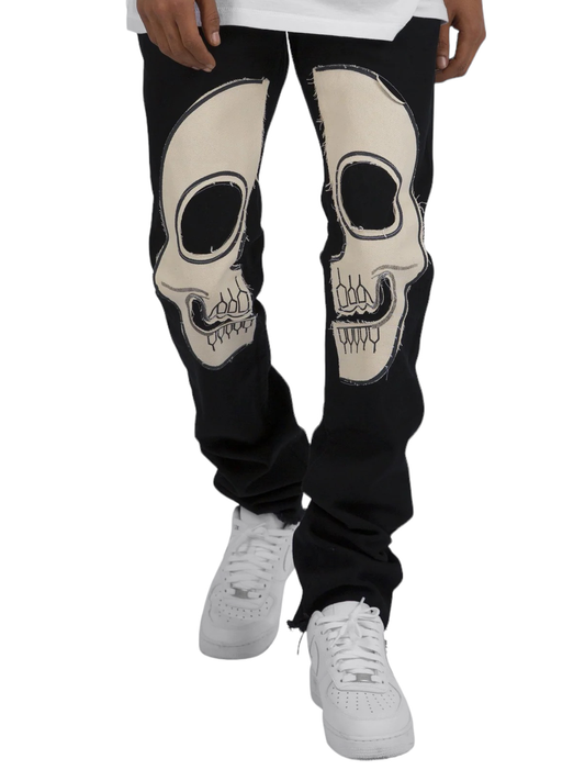 MNML Skull Straight Denim Jeans Black/White