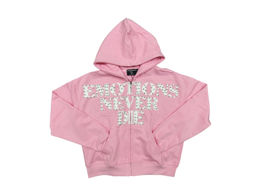 Mixed Emotion End Rhinestone Hoodie Pink