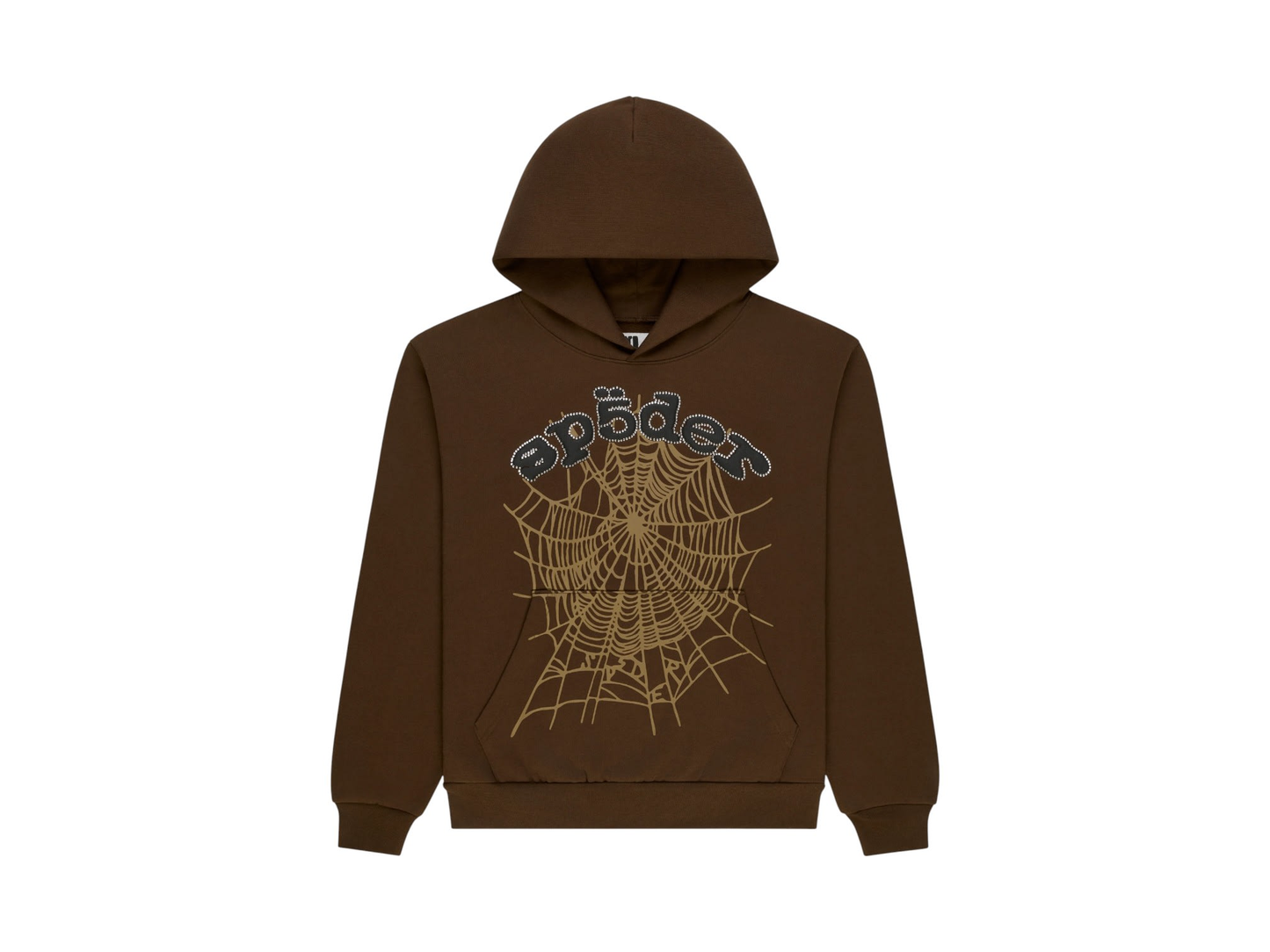 Sp5der Rhinestone OG Logo Hoodie Brown