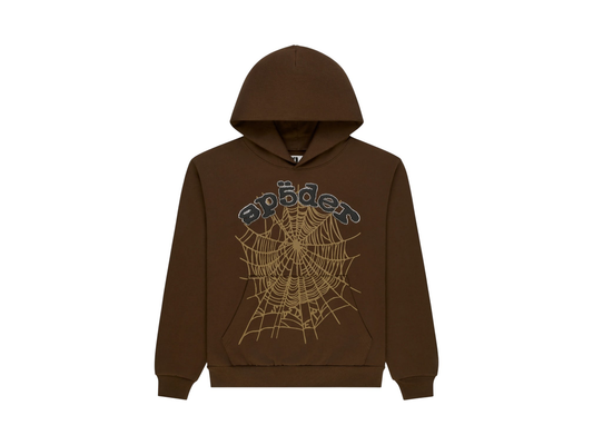 Sp5der Rhinestone OG Logo Hoodie Brown