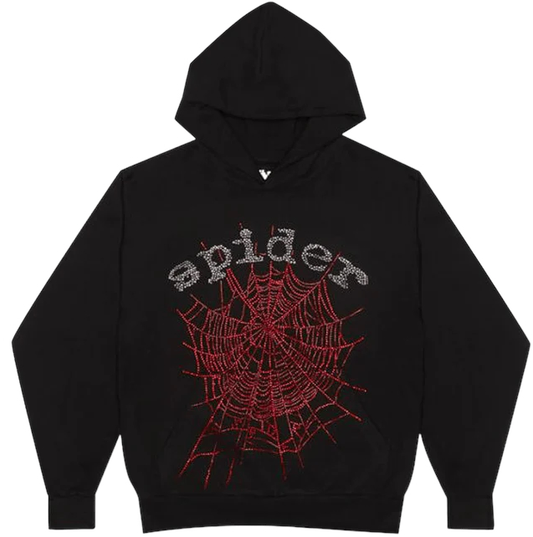 Sp5der OG Rhinestone Hoodie Black/Red