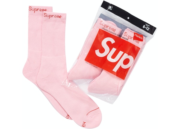 Supreme Hanes Crew Socks (4 Pack) Pink