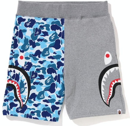 BAPE ABC Camo Side Shark Sweat Shorts Blue/Grey