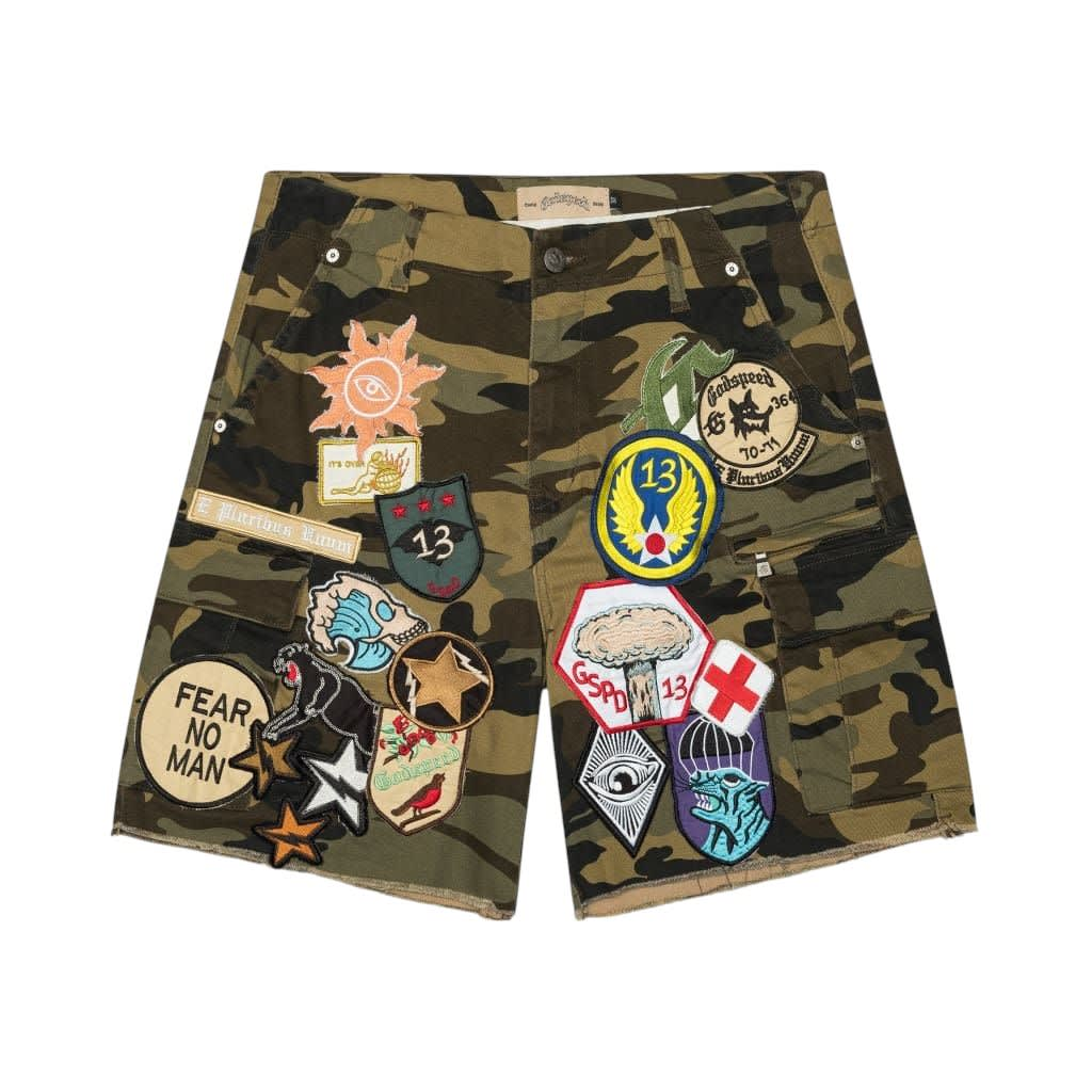 Godspeed Patchwork Cargo Shorts Camo